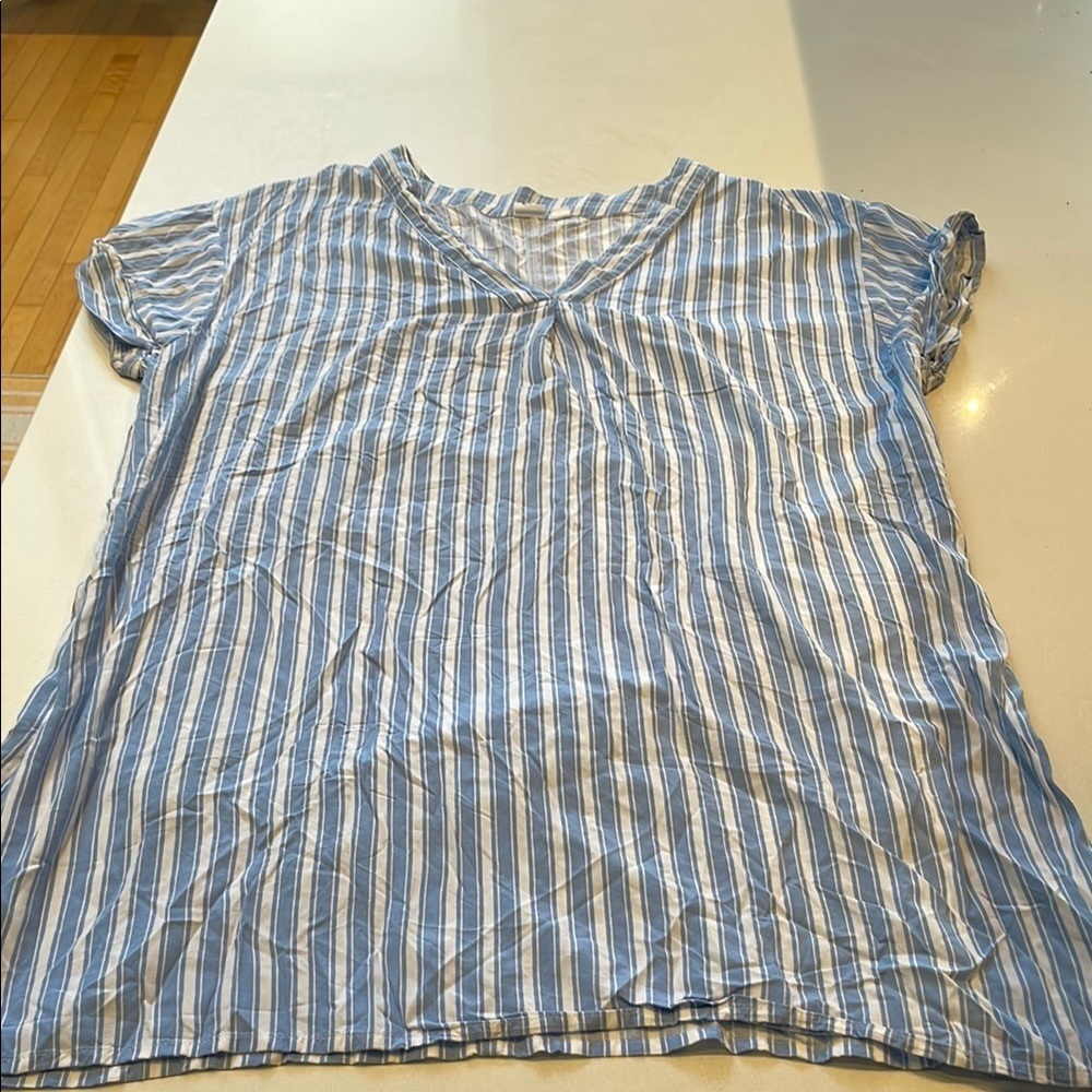 Gap Blue Striped V Neck Cap Cuff Sleeve Mini Dress with Pockets - Picture 6 of 8